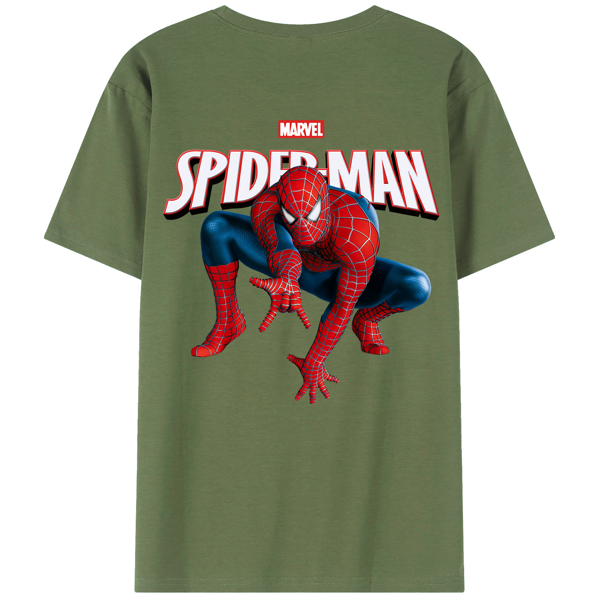 （画像用） Spider Man スパイダーマン 綿100％ メンズ半袖Tシャツ（バックプリント） 通気性